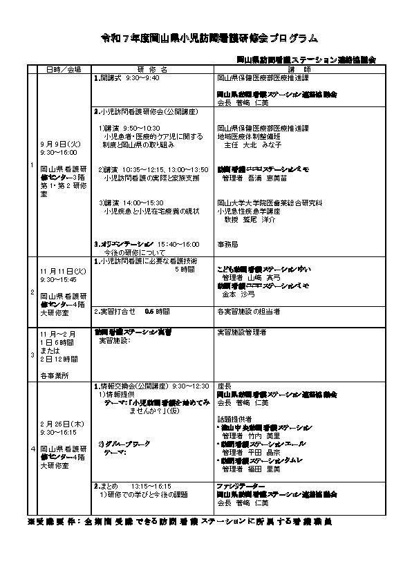 小児訪問看護研修会プログラム